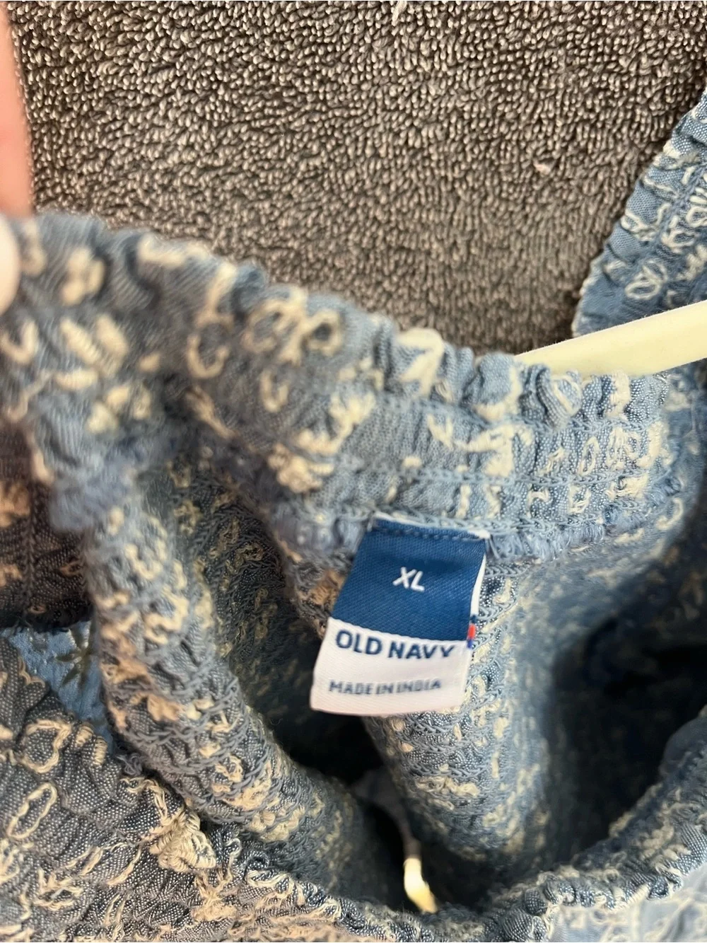 Old Navy Light Blue Floral Embroidered Smocked Peasant Blouse